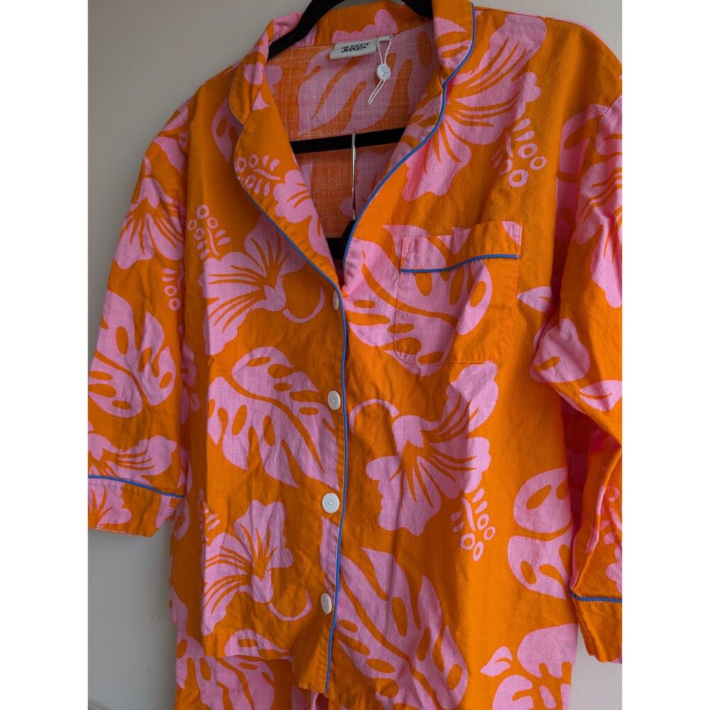 Sleepy Jones NWOT Marina Aloha Pajama Set Orange Pink Tropical Floral Cotton S - Picture 3 of 11